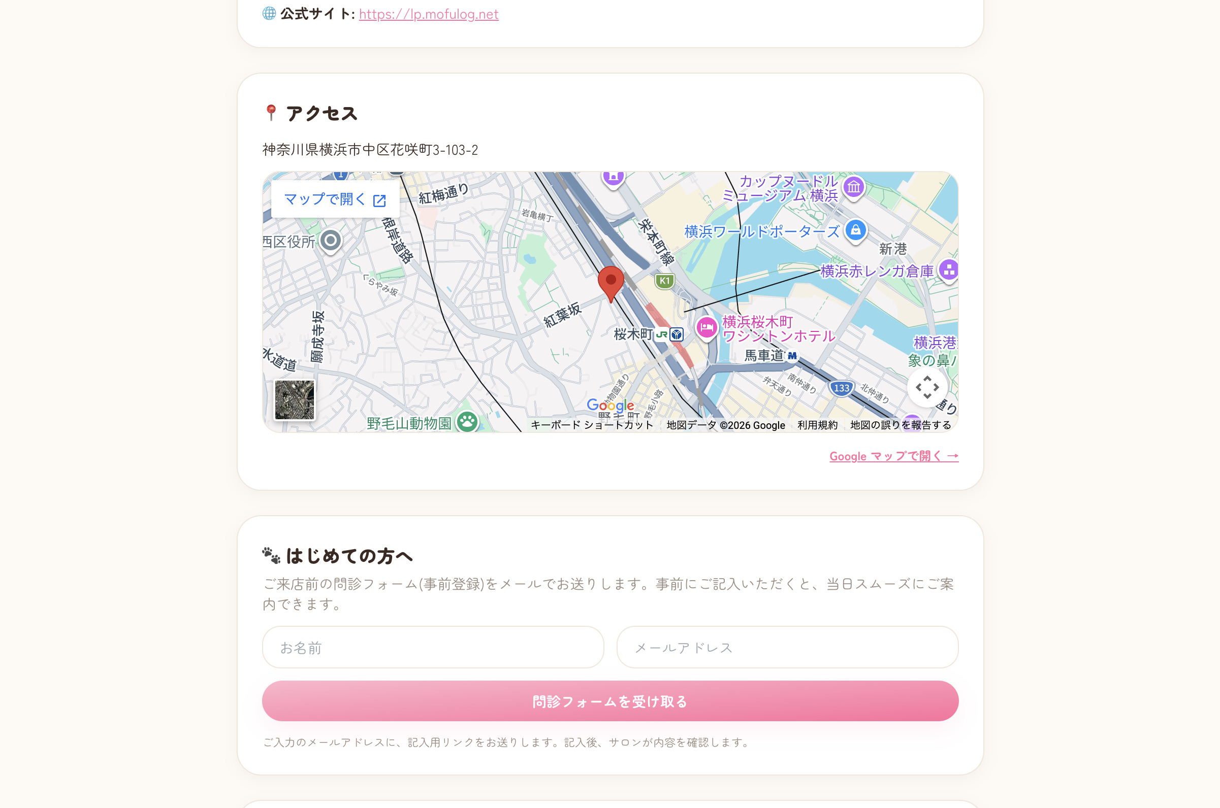 公開ページ + QR + 問診フォーム